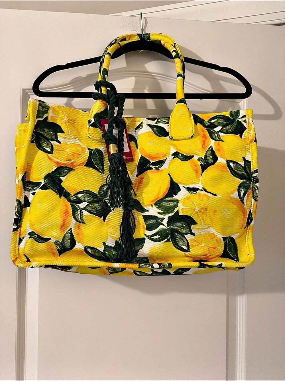 Vince Camuto Lori 10 Lemon Print Tote Yellow & Green NWT